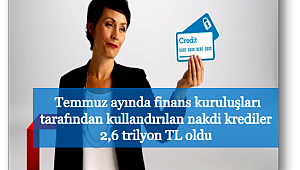 Temmuz ayında finans kuruluşları tarafından kullandırılan nakdi krediler 2,6 trilyon TL oldu